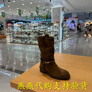 专柜思加图2026冬款女西部靴复古休闲粗跟中筒骑士靴ENU01DS6