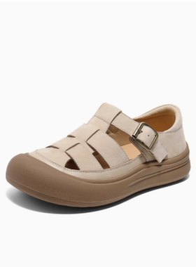 专柜正品百丽2025夏女鞋编织透气罗马凉鞋包头厚底猪笼鞋D6T1DBK5