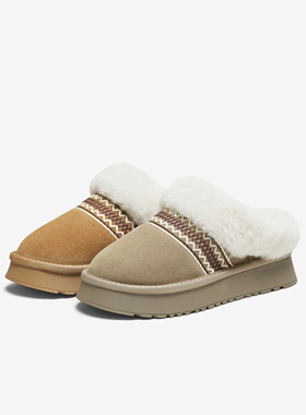 专柜正品他她2025冬季新款女鞋百搭休闲雪地靴毛毛拖鞋CWY01DH5