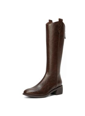 专柜正品森达2025冬季新款女靴长筒靴复古瘦瘦粗跟高筒靴4QH80DC5