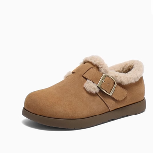 女厚底勃肯鞋 新款 加绒毛毛雪地短靴D4W1DAM5 百丽2025春季 专柜正品