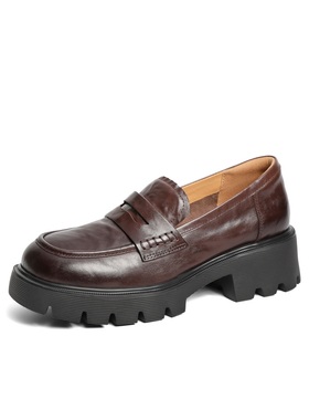 专柜正品百丽2025春款女英伦风乐福鞋黑色小皮鞋厚底单鞋D2P1DAA5