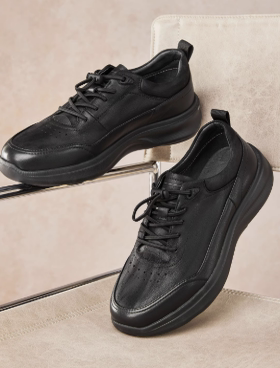 专柜正品百思图2025秋季新款男鞋厚底运动休闲鞋黑色皮鞋73275CM5