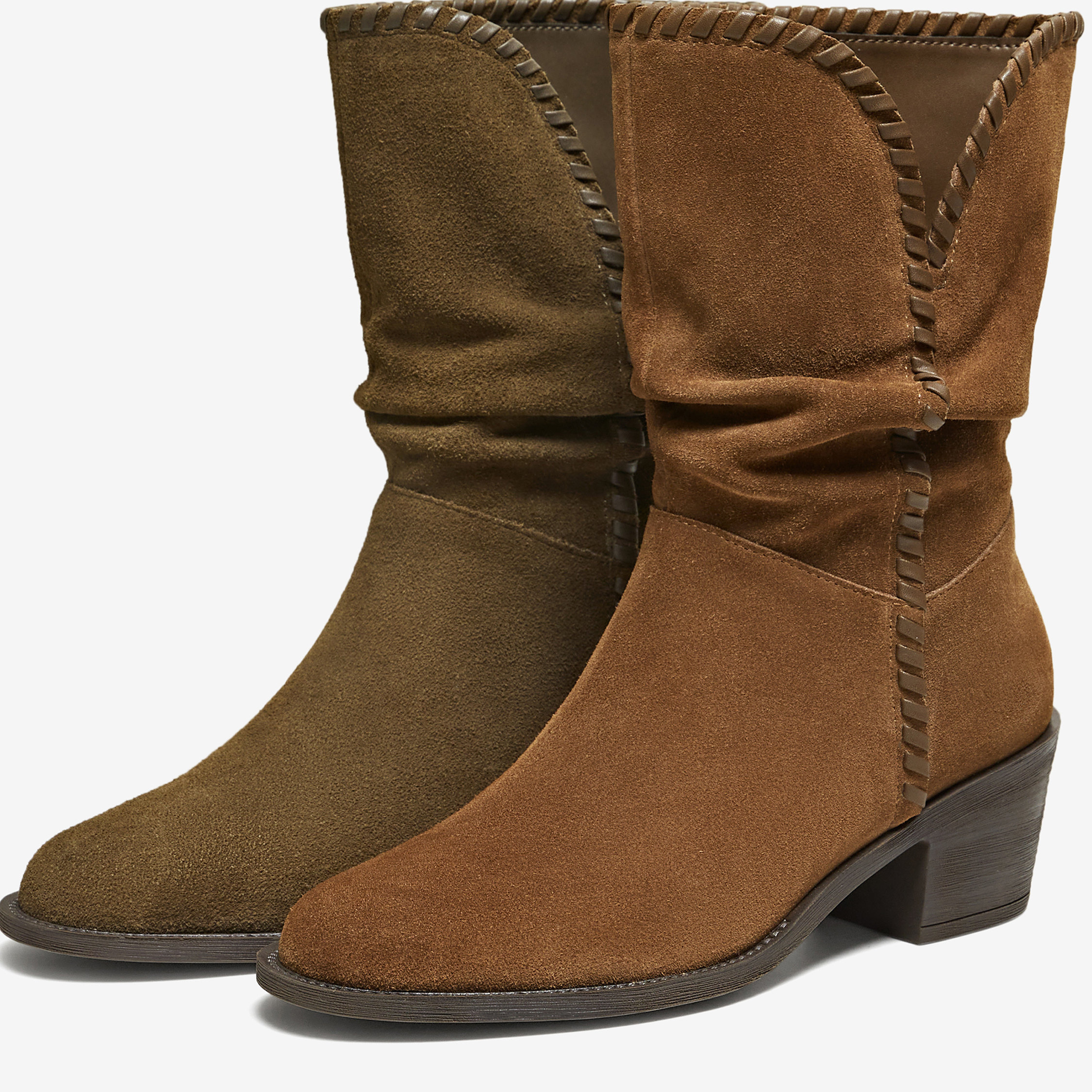 TATA/他她女靴绒面堆堆靴西部靴