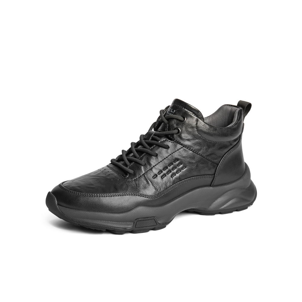 专柜正品百丽2024冬款男鞋厚底工装靴加绒棉鞋高帮运动鞋8PM01DD4