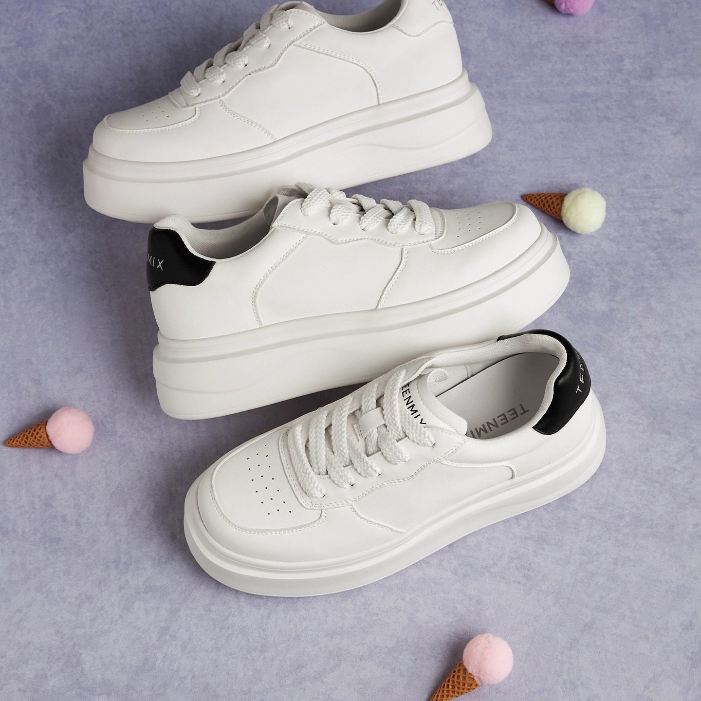 Teenmix/天美意女百搭厚底小白鞋