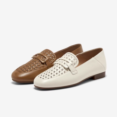 BATA拔佳女编织百搭一脚蹬乐福鞋