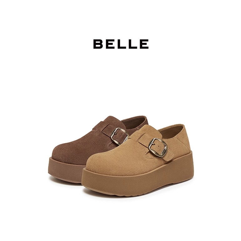 Belle/百丽女复古厚底全包勃肯鞋