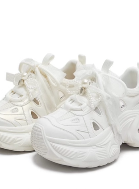 专柜正品天美意2025秋款女鞋珍珠厚底镂空老爹鞋运动凉鞋KD121CM5