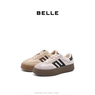 百丽2025春款 厚底板鞋 女鞋 加绒毛毛鞋 D1Q1DAM5 复古德训鞋 专柜正品