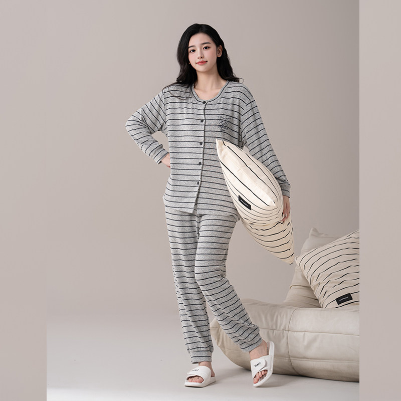 佳洁儿94316秋季女士条纹亲肤棉家居服套装