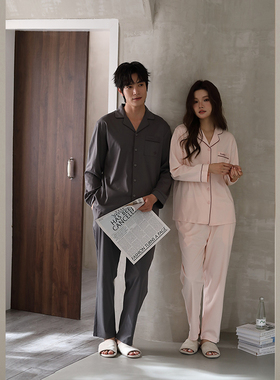 雅巧男55147女55148春季情侣款纯色丝光纯棉家居服套装