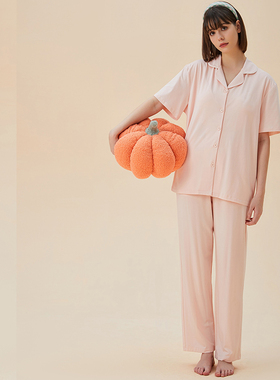 佳洁儿21846夏季女士短袖长裤翻领开衫纯色带胸垫莫代尔+棉套装