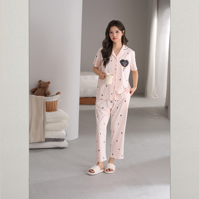 雅巧22461夏季女士短袖长裤印爱心棉+莫代尔家居服套装
