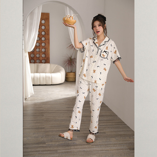 印花冰爽棉家居服套装 长裤 女士短袖 雅巧22503夏季