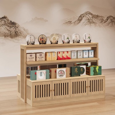 实木格栅双面茶叶柜产品展示柜