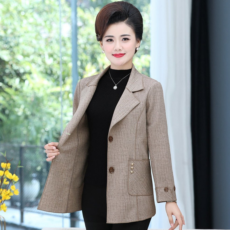 妈妈春装外套中年洋气大码2026新款中老年女装时尚薄款西装领上衣