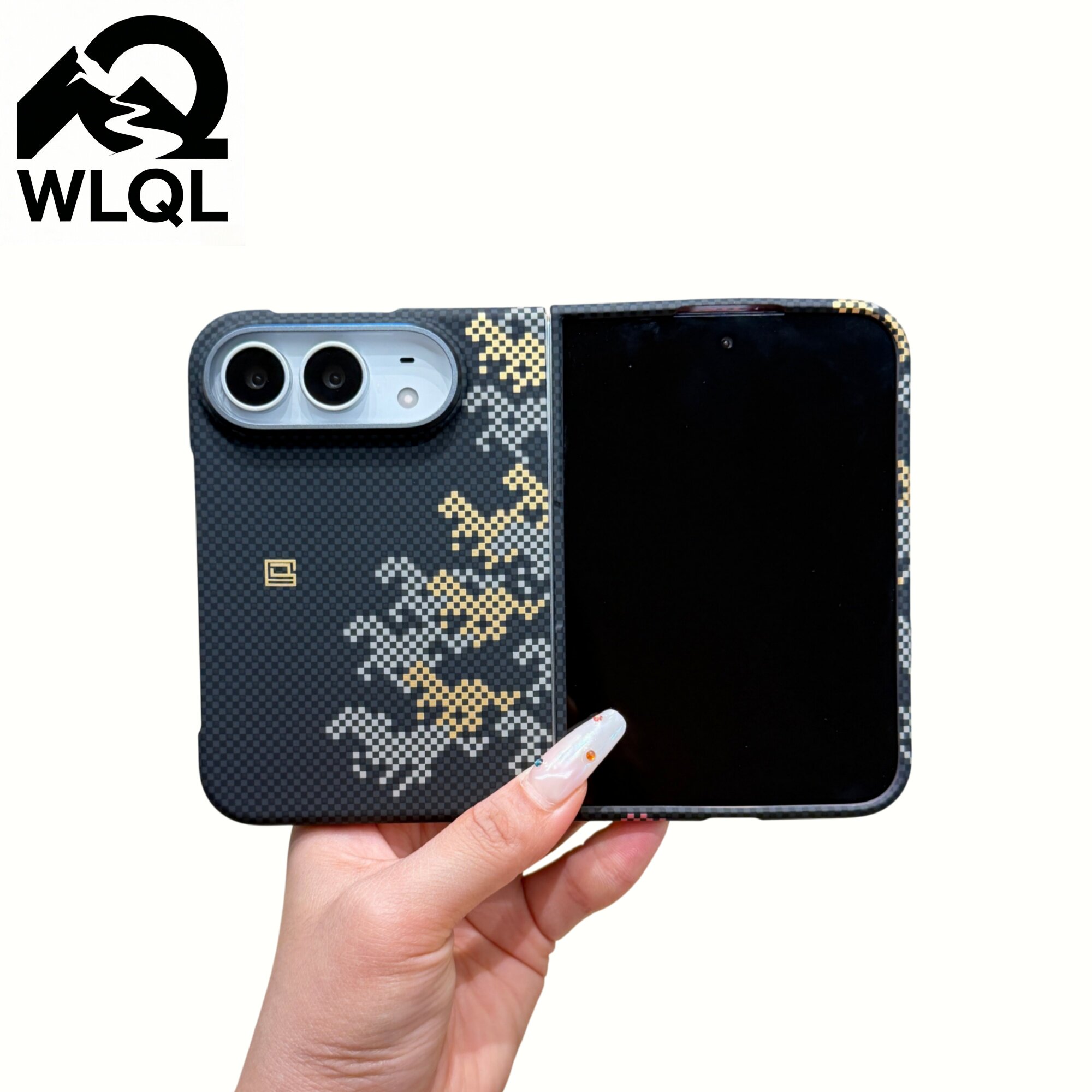 【WLQL手机壳】万马奔腾碳纤维纹适用iPhone duo手机壳新款超薄折叠屏水贴磁吸苹果18 Duo磨砂肤感保护壳防摔