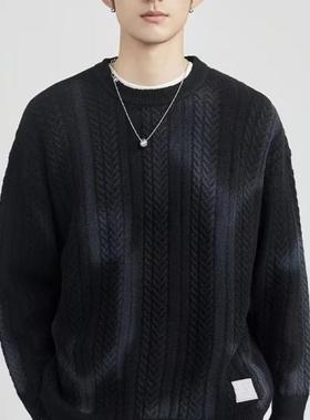 2024秋冬新款圆领潮流男针织衫绵羊毛高级感宽松休闲翼藤ZM19503