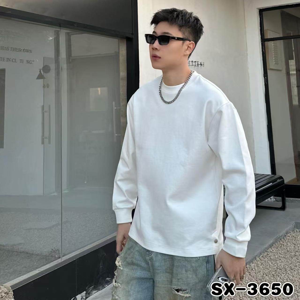 春款叁洵长袖T恤3650重磅美式净面t恤男生圆领卫衣潮牌简约打底衫