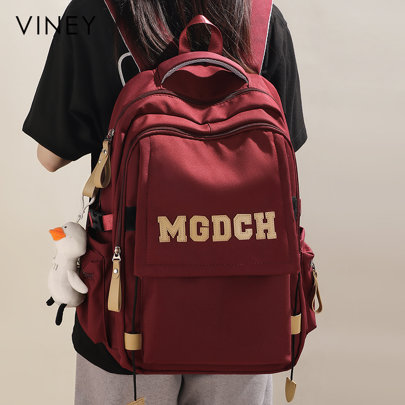 Viney书包女2024新款时尚大学高中背包初中生小学生大容量双肩包