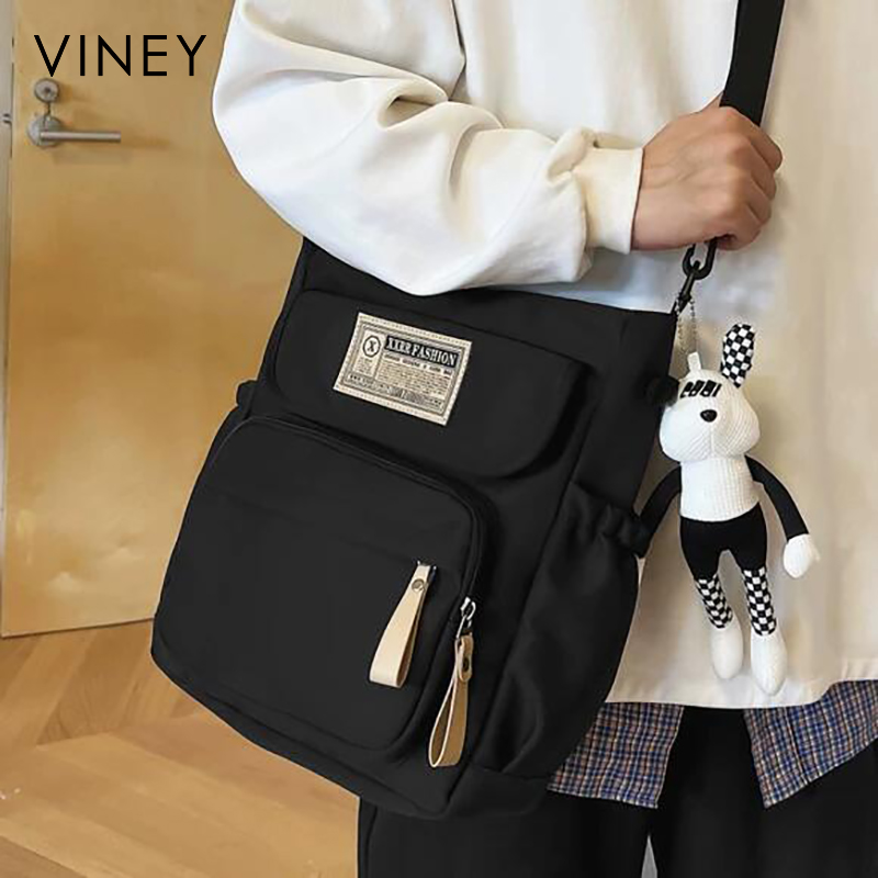 Viney包包2025新款大容量初中高中生书包斜挎包男手提补习帆布袋