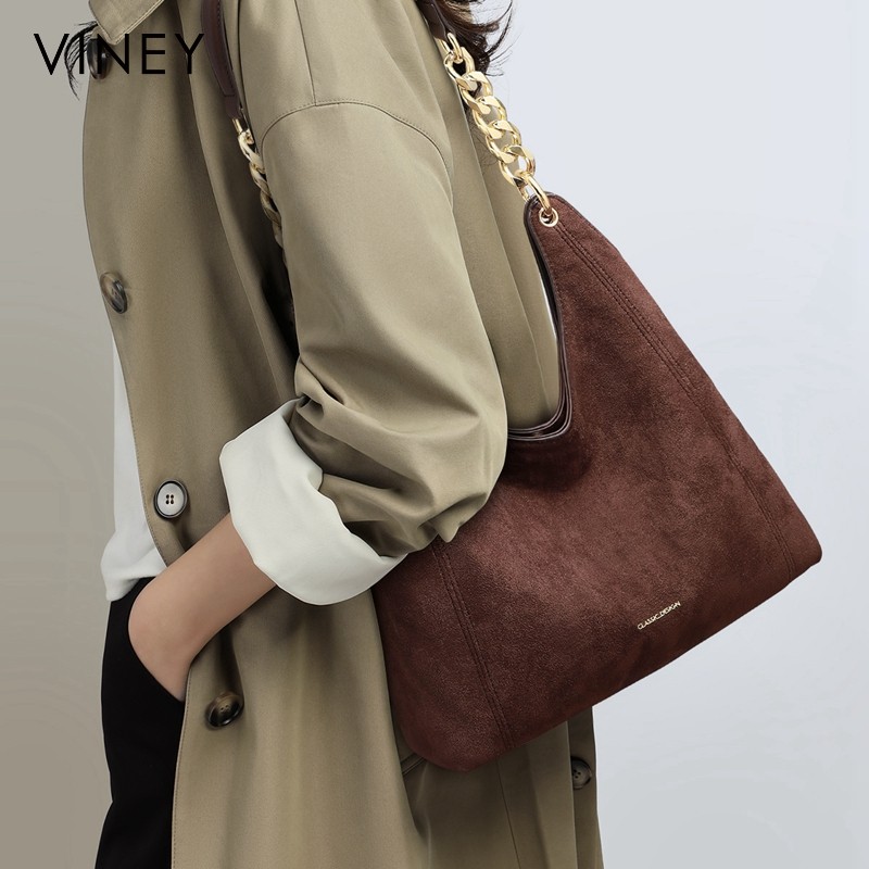 Viney包包女式2025新款女包秋冬单肩腋下包大容量绒面手提托特包