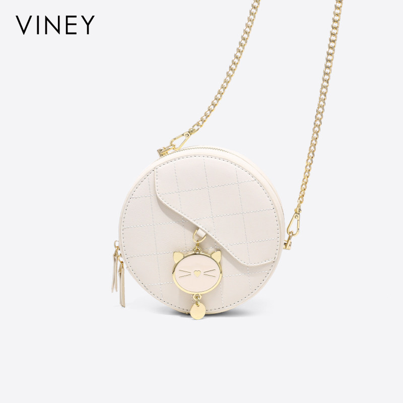 Viney包包2025新款真皮女包斜挎包可爱链条小包夏季高级感小圆包