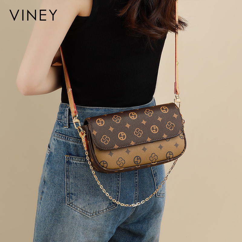 Viney包包2025新款斜挎包女包复古爆款超火高级感单肩链条小方包