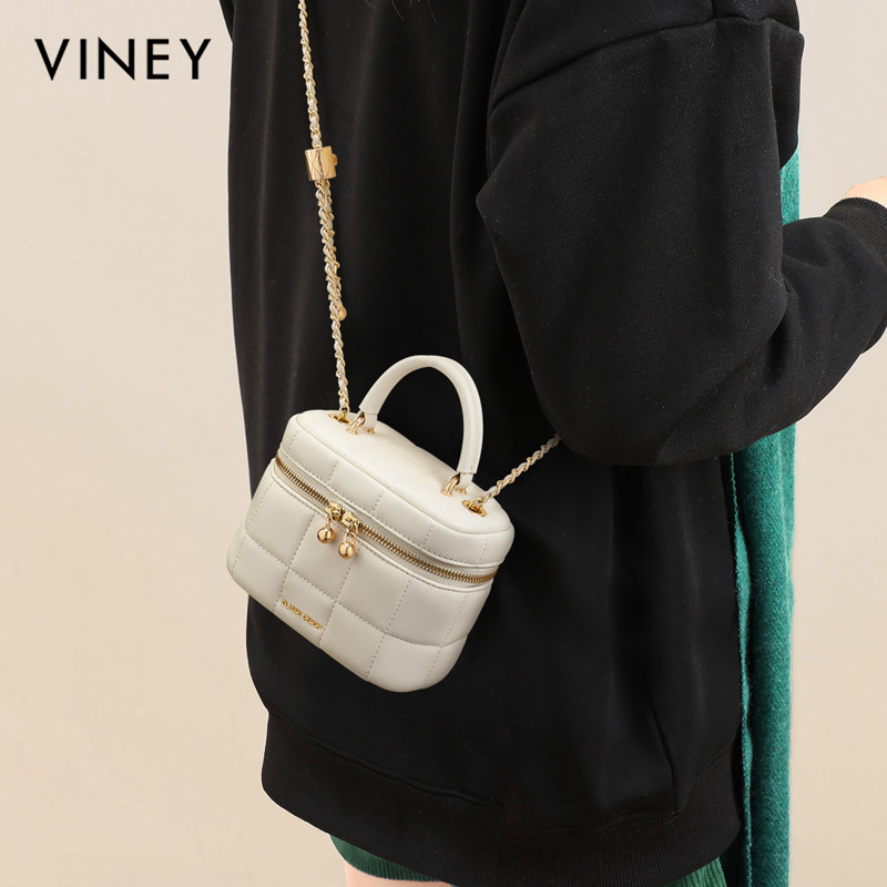Viney包包2025新款夏天女包真皮斜挎包手提包菱格链条包单肩小包