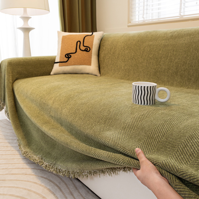 雪尼尔2024新款人字纹沙发巾盖布沙发垫四季通用高级感万能全盖