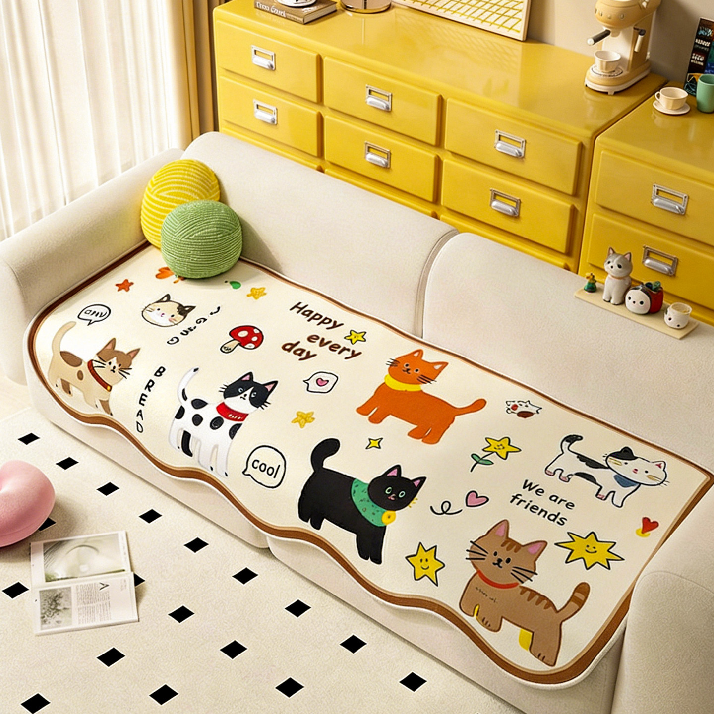 卡通小猫皮沙发垫秋冬季保暖直排2026新款盖布固定防滑套罩坐垫子,居家布艺,沙发垫,淘宝优惠券,粉丝福利购,淘宝优惠卷