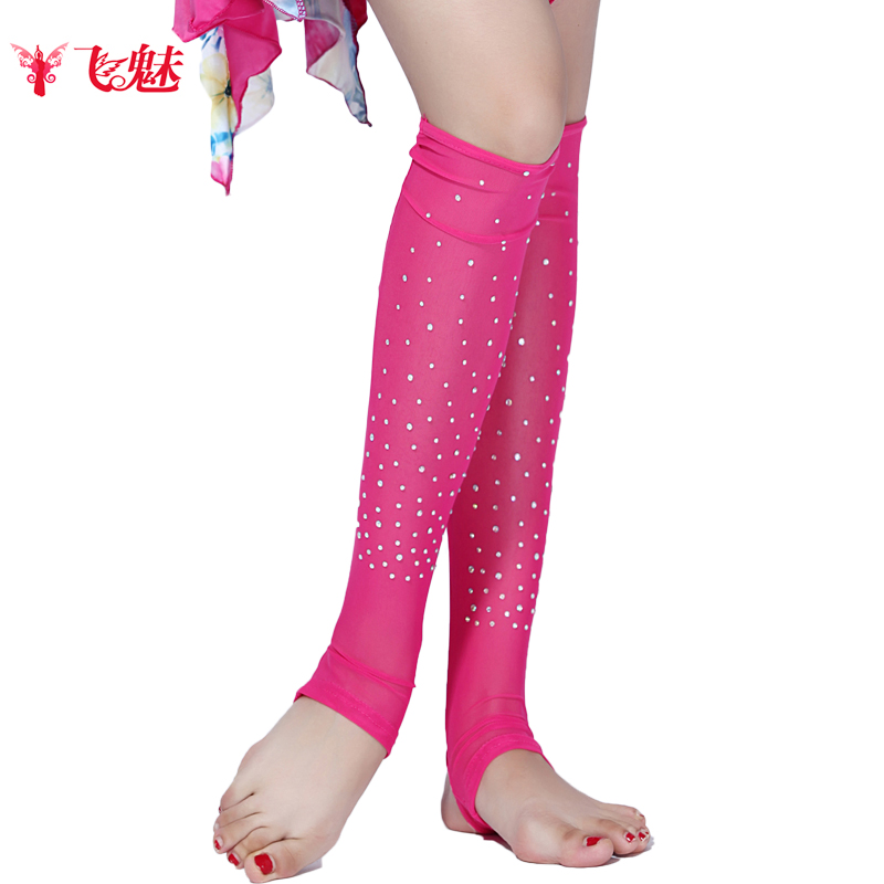 飞魅 成人女舞蹈烫钻踩脚袜套 护腿袜长袜 肚皮舞防滑袜子 脚套