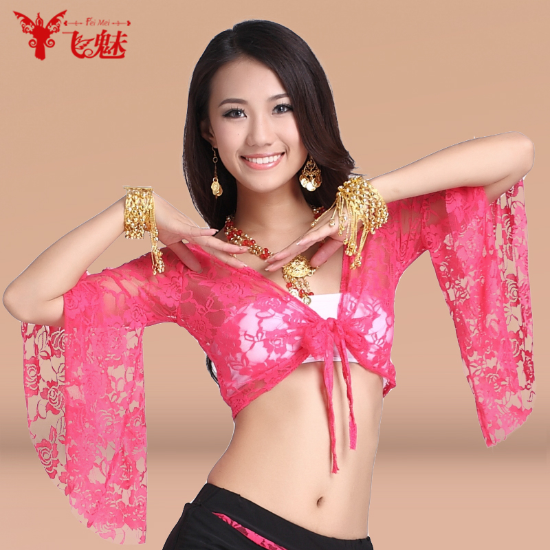 飞魅肚皮舞上衣喇叭袖蕾丝蝴蝶披肩表演服装练习上装防露性感外套