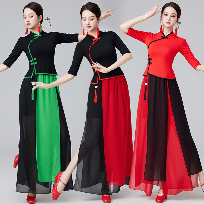 广场舞表演服装古典舞蹈服演出服舞台套装奥代尔上衣雪纺裙子新款