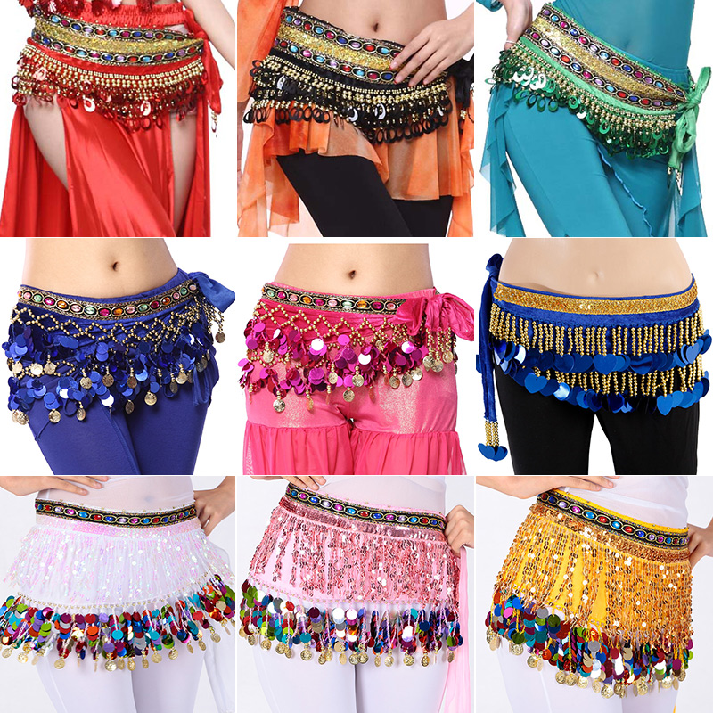 飞魅 肚皮舞腰链女新款初学者亮片腰带 铜锣片吊币臀巾印度舞腰巾