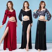 长袖 方领烫钻褶皱上衣女灯笼袖 东方舞蹈团服 肚皮舞法式 新款