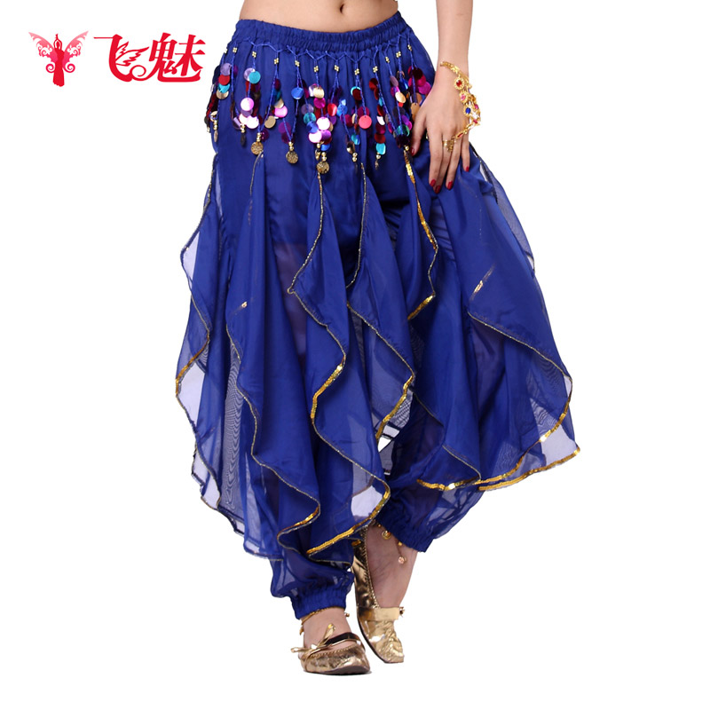 飞魅 肚皮舞练功服2024新款 灯笼裤铜锣彩片雪纺旋转裤成人女新款