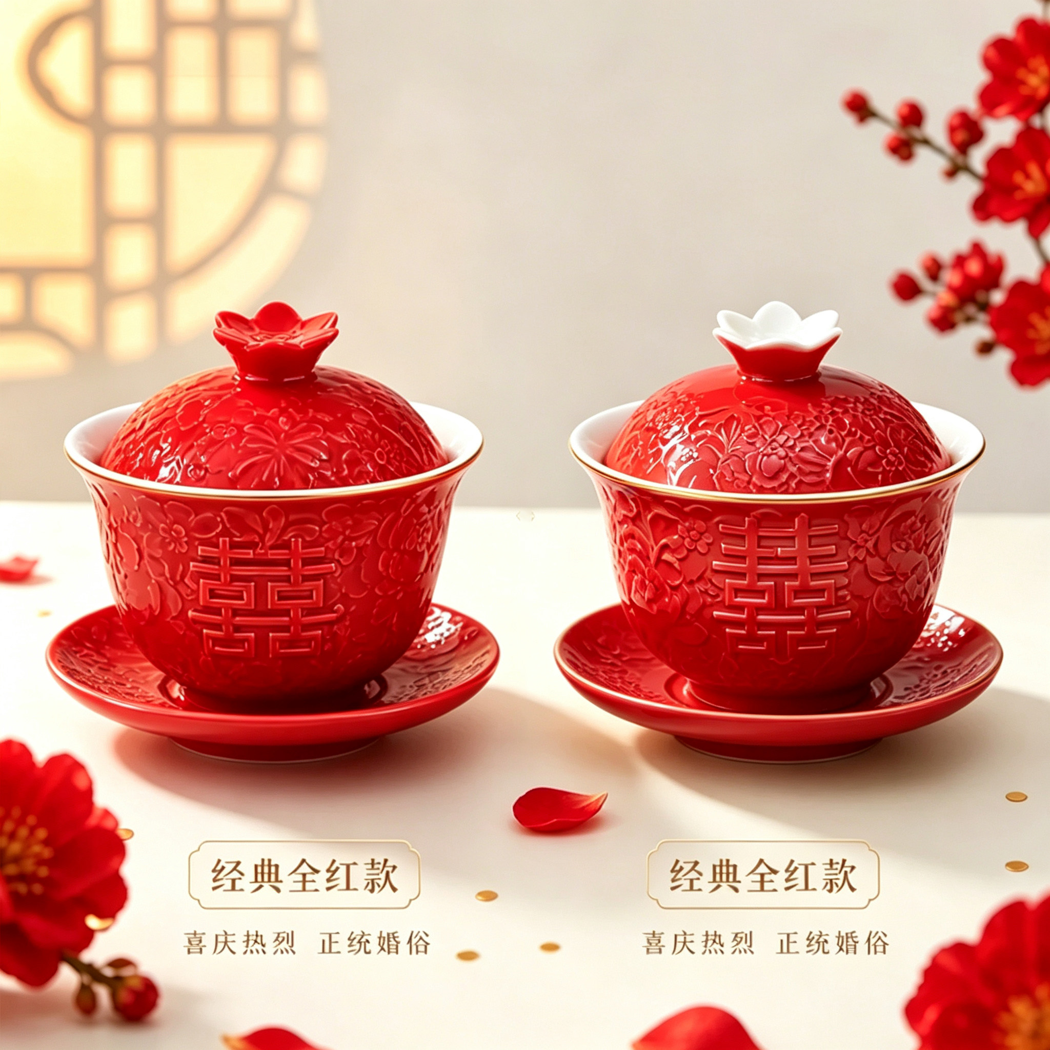 结婚敬茶杯套装茶具一对喜红色碗筷杯子婚礼改口敬酒陪嫁用品大全