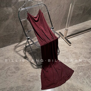 BW独立设计师典藏系列｜波尔多红｜巨显白性感极细肩带吊带连衣裙