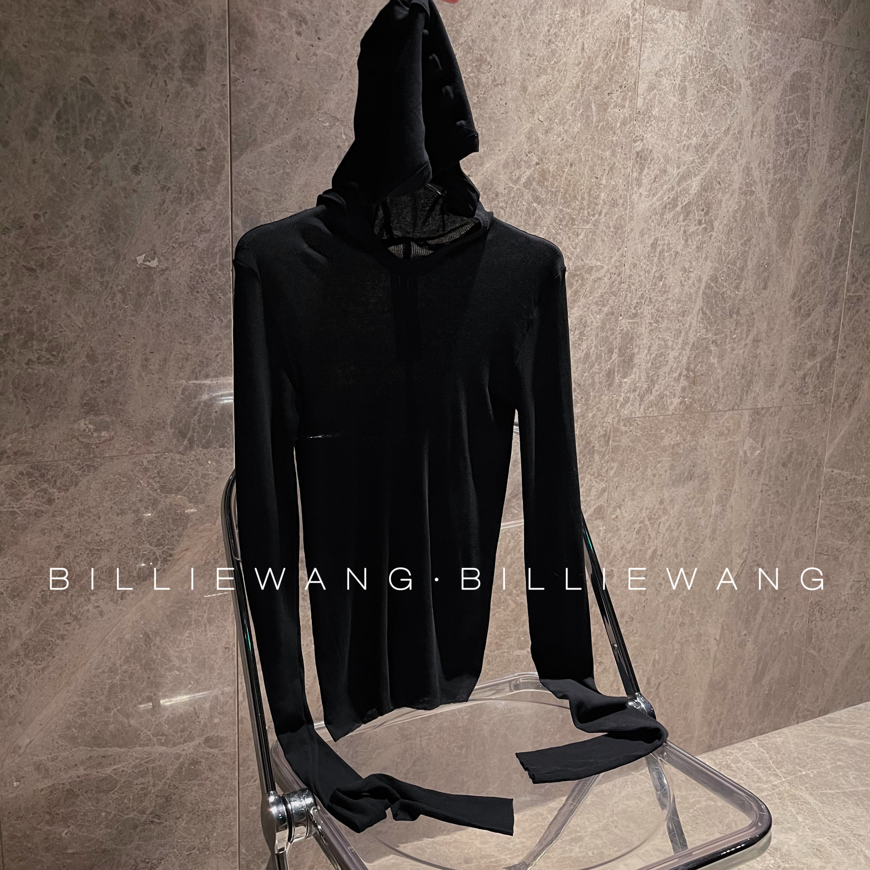 BW独立设计师高定系列｜暗黑超长袖｜肌理连帽朦胧感打底衫