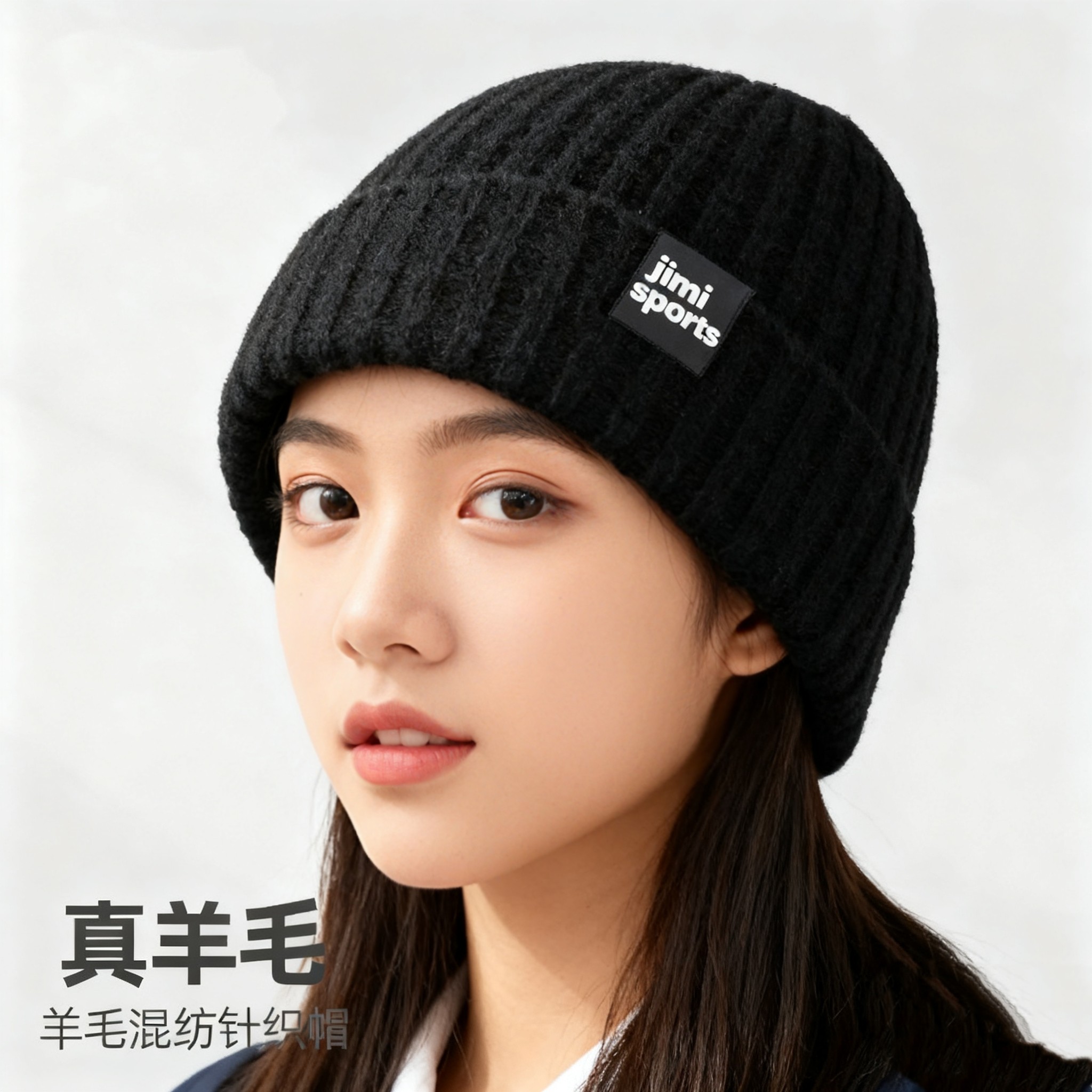 新款秋冬季女学生帽男帽纯色针织帽加绒保暖套头帽中青年防风帽子