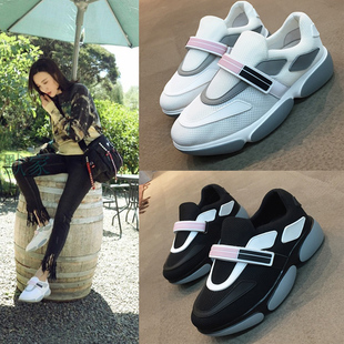 2024夏p家明星同款ins超火网面运动鞋女魔术贴休闲透气厚底跑步鞋