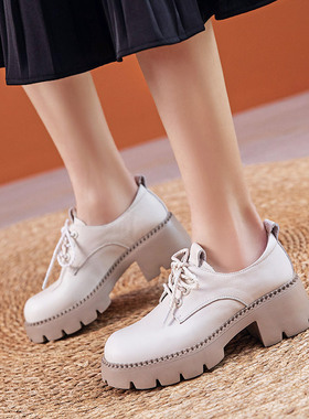 匠逸真皮单鞋女2022新款头层牛皮皮鞋发泡底乐福鞋真皮女