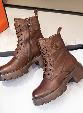 匠逸真皮加绒加厚头层牛皮马丁靴女保暖真皮女短靴女加厚防滑靴子