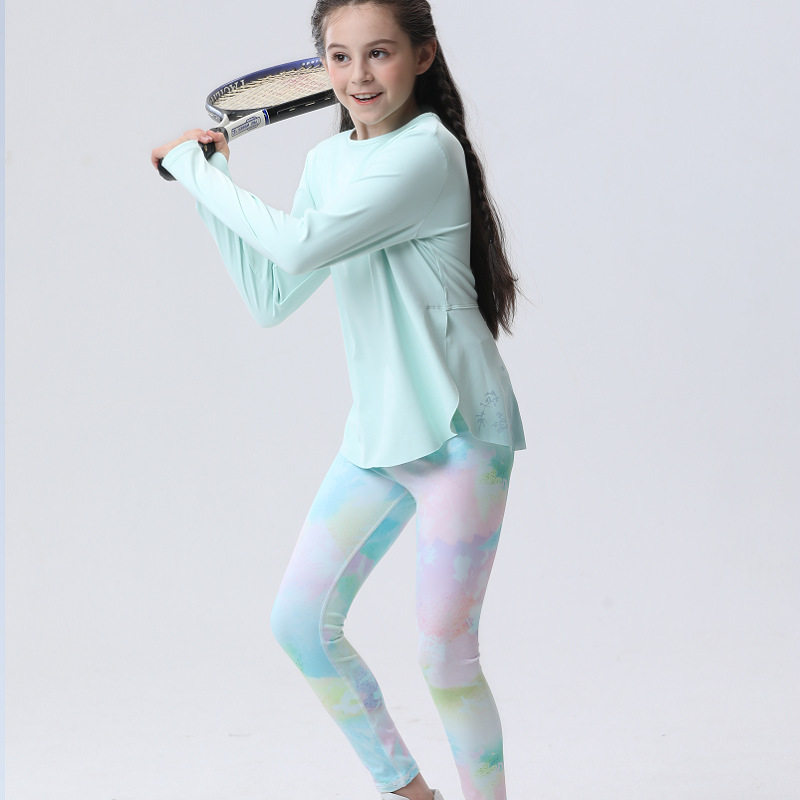 秋冬新款儿童瑜伽服套装女童跑步运动印花裤健身衣舞蹈速干透气