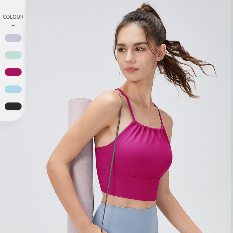 运动内衣女带胸垫挂脖瑜伽服吊带背心上衣防震跑步健身文胸32754