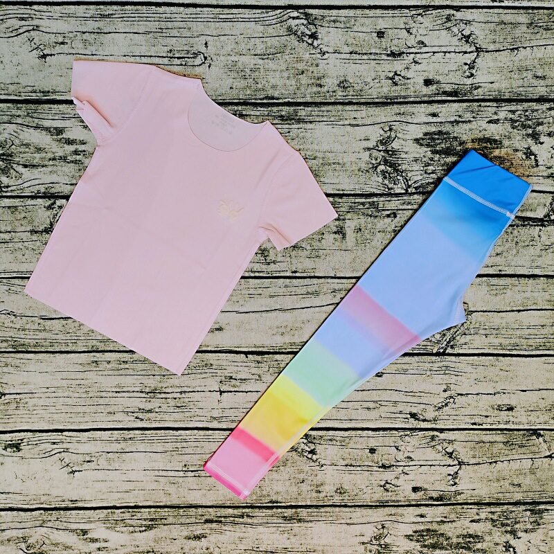 亲子儿童瑜伽服套装女孩冰丝短袖速干运动跑步女童紧身健身服长裤