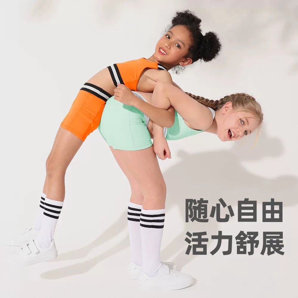 新品亲肤高弹织带儿童瑜伽服 套装训练速干女童紧身跑步健身衣