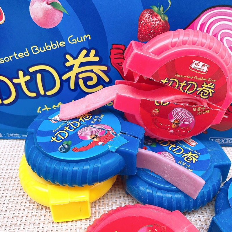 嚼爽老式泡泡糖切切卷口香糖吹泡泡糖果儿童零食泡泡卷水果味盒装